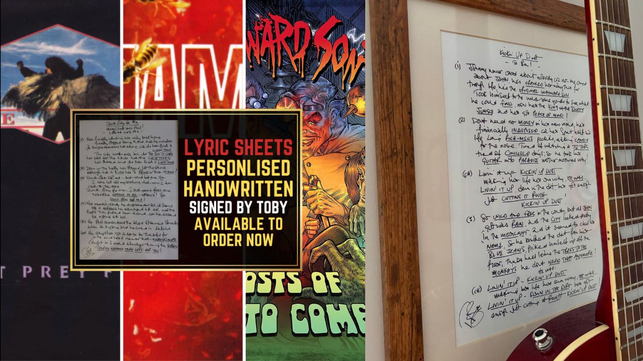 handwritten lyric sheet of Kicking Up Dust - Little Angels by songwriter Toby Jepson