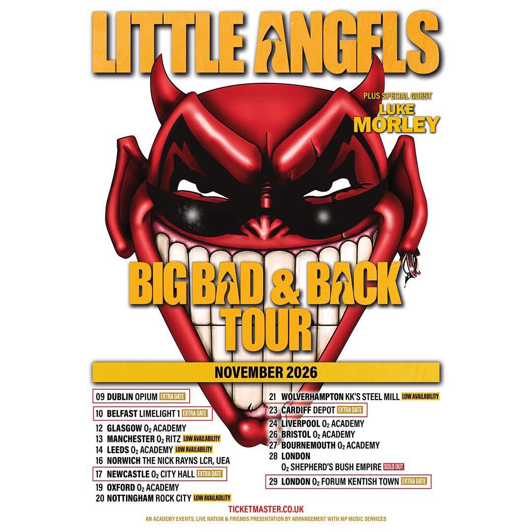 Little Angels Big, Bad & Back UK tour poster showing November 2026 dates